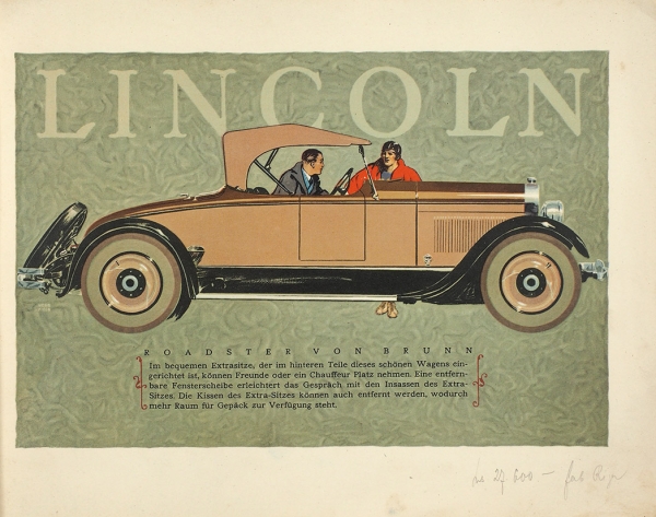 Каталог автомобилей «Линкольн». [Das Lincoln Automobil. На нем. яз.]. Копенгаген, [1920-е гг.]