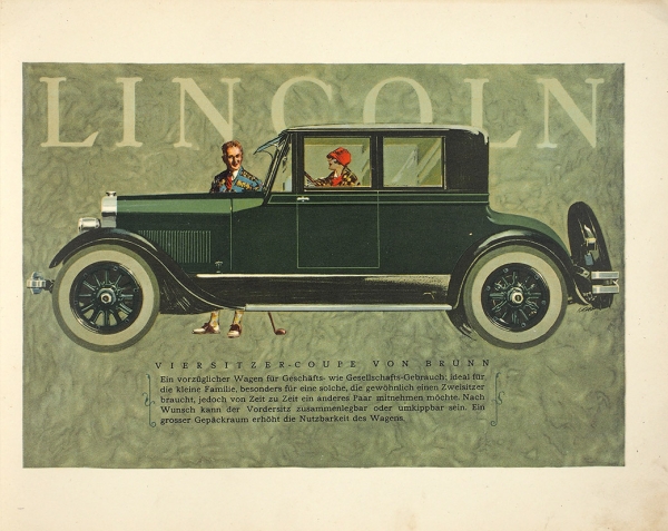 Каталог автомобилей «Линкольн». [Das Lincoln Automobil. На нем. яз.]. Копенгаген, [1920-е гг.]
