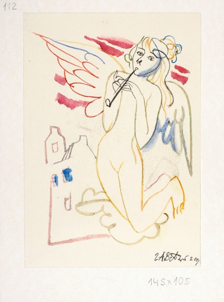 Рисунок: Ангел с флейтой / худ. ГАВ Траугот. 2001.