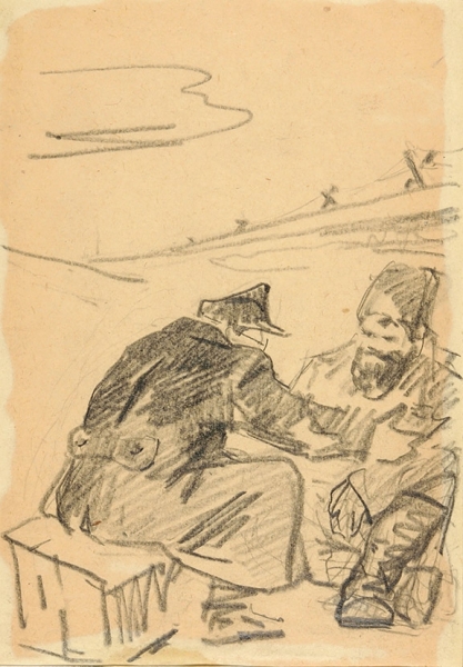 Сологуб Леонид Романович (1884–1956) «Разговор». 1910-е. Бумага, графитный карандаш, 19,6x14 см.