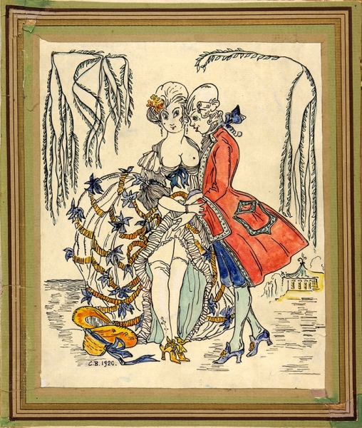 Барбье Жорж (George Barbier) (1882–1932) «Свидание». 1920. Бумага, тушь, перо, акварель, 23,5x19,3 см (в свету).