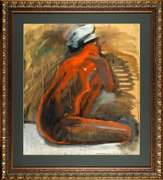 Чернышев Борис Петрович (1906–1969) «Ню. Оранжевая серия». 1957. Бумага, темпера, 65,7x58,3 см.