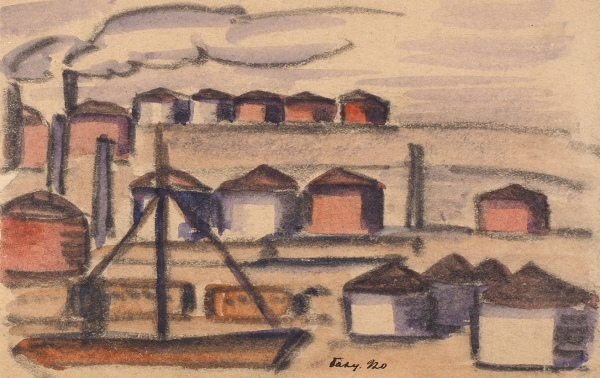 [Из архива С.М. Городецкого] Городецкий, С.М. Рисунок «Баку. Нефтехранилища». Баку, 1920.