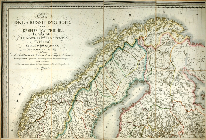 Географическая карта Российской Империи и Европы, включая Австрию, Данию, Норвегию, Пруссию. Париж: Tardieu, 1812.