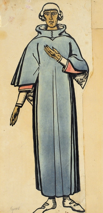 Радаков Александр Александрович (1879–1942) Эскиз костюма. 1930-е. Бумага, тушь, кисть, акварель, 50,3x25,5 см.