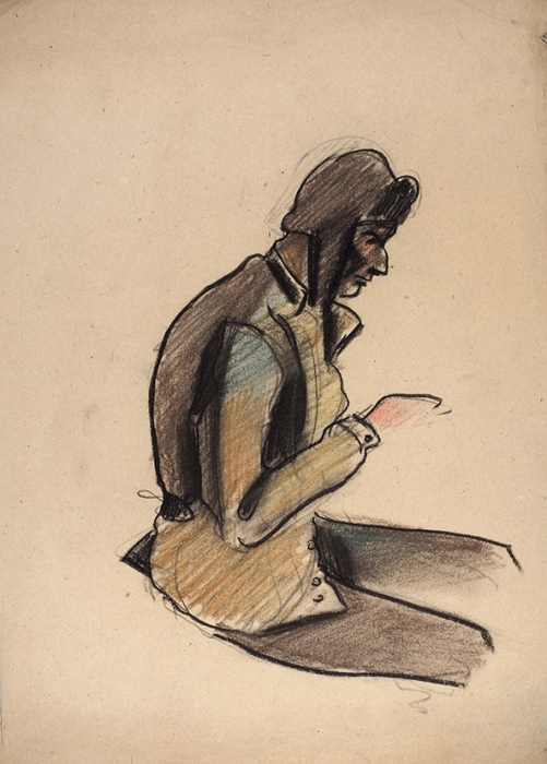 Кузнецов Константин Васильевич (1886–1943) Фигура мужчины в профиль. 1930-е — 1940-е. Бумага, пастель, 32,5x22 см.
