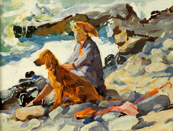 Мыслина Мария Владимировна (1901–1974) «У моря». 1960-е. Картон, темпера, 25x33 см.