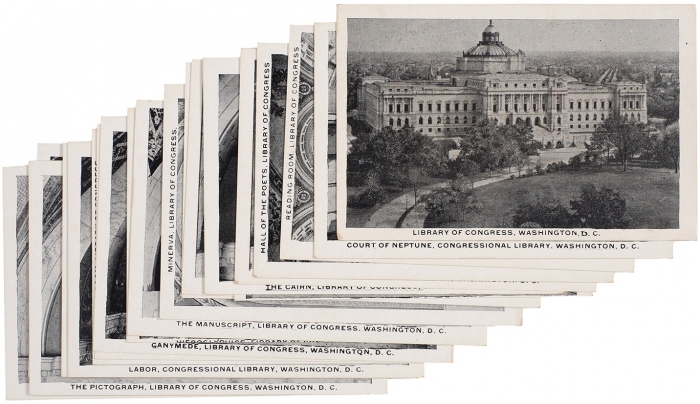 [Набор миниатюрных открыток] Библиотека Конгресса США. 20 миниатюрных видов. [На англ. яз.]. Cambridge: Made by Tichnor Bros., Inc., [1930-е гг.].