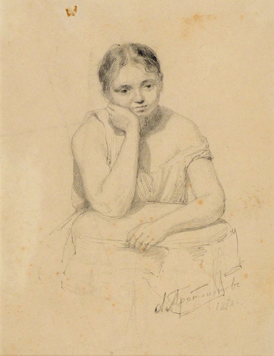 Протопопов Алексей Фёдорович (1834–1893) «Женский портрет». 1878. Бумага, графитный карандаш, 19x14,5 см (в свету).
