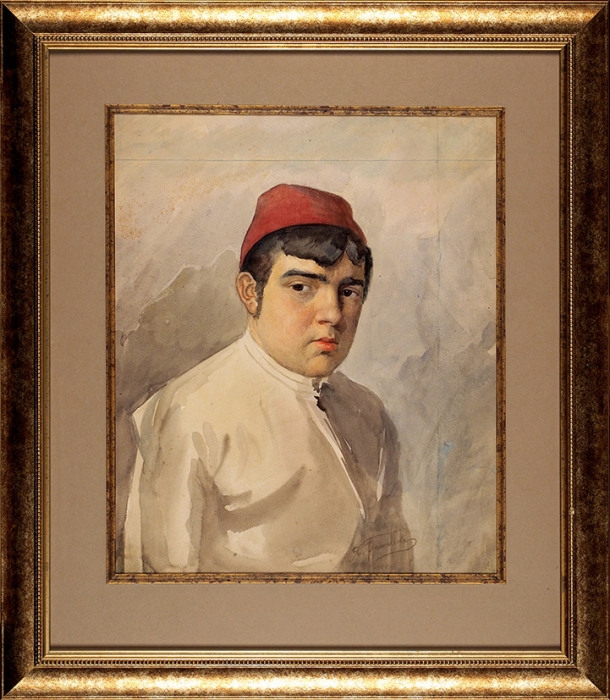 Башилов Яков Александрович (1882–1940) «Портрет молодого человека». Начало ХХ века. Бумага, акварель, 46x38,5 см.