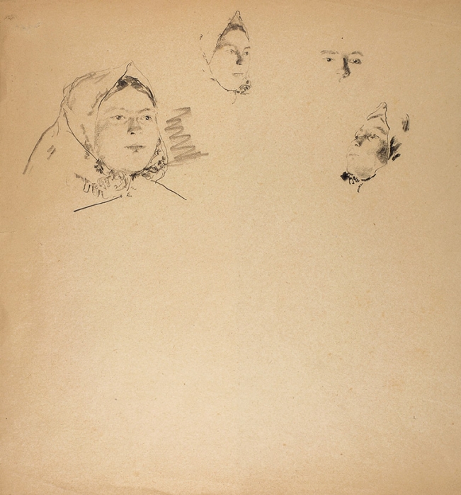 Малявин Филипп Андреевич (1869–1940) Наброски. 1910-е — 1920-е. Бумага, графитный карандаш, 32,5x30,5 см.