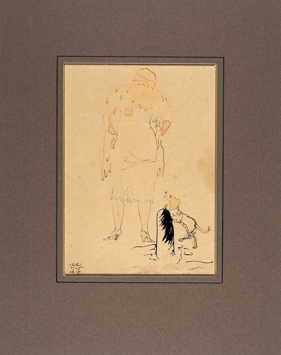 Митрохин Дмитрий Исидорович (1883–1973) «Нэпманша с собачкой». 1925. Бумага, тушь, перо, акварель, 15,8x11,5 см.