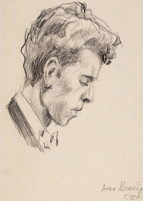 Соколов-Скаля Павел Петрович (1899–1961) «Пианист Ван Клиберн». 1950-е. Бумага, графитный карандаш, 14,4x10,5 см.