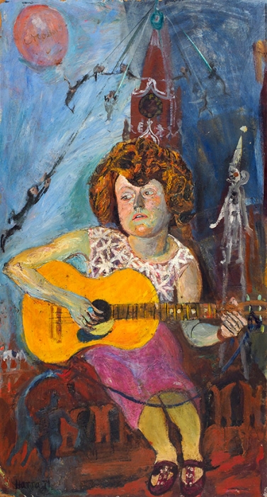Конышева Натта Ивановна (род. 1935) «Девушка с гитарой». 1971. Картон, масло, 93x50 см.