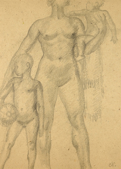 Кольцов Сергей Васильевич (1892–1951) «На пляже». 1930-е. Бумага, графитный карандаш, 35,5x25,5 см.