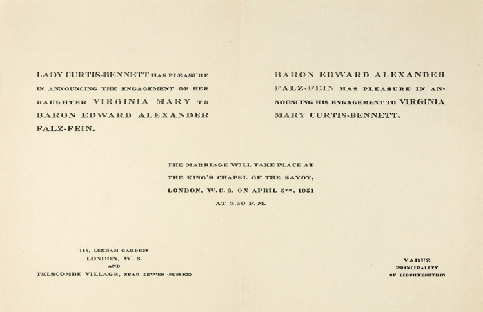 Девять предметов из архива барона Эдуарда фон Фальц-Фена. [Вадуц; Мадрид; Лондон; Нью-Йорк; 1950-1968].