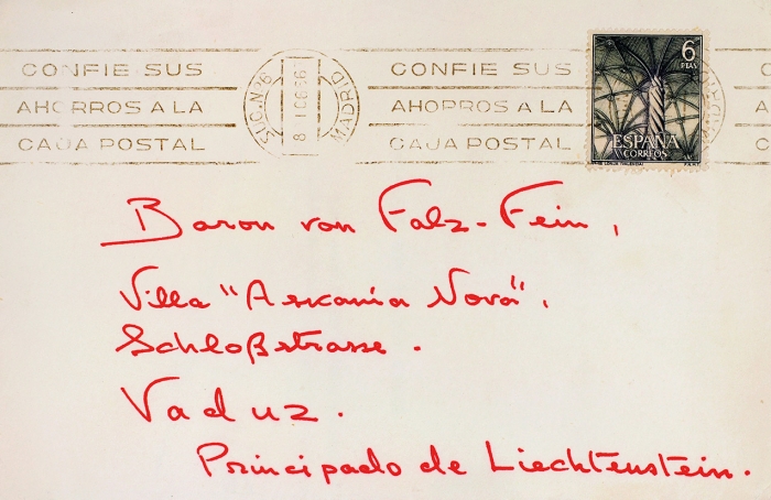 Лот из двух писем и шести фотографий из архива барона Эдуарда фон Фальц-Фейна. [Вадуц; Мадрид, 1973-1978].